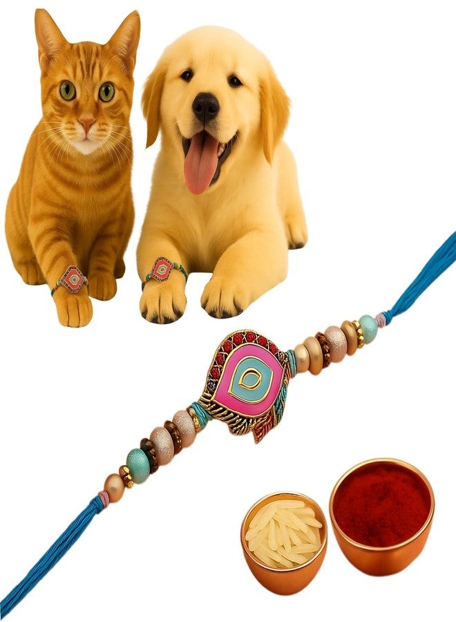 Sage Square Paw Bandhan Rakhi for Dog, Cat & Small Pets | Celebrate Bonds of Love This Raksha Bandhan | Cute Rakhi with Beads, Decorative Threads | Gift for Pet Lovers & Furry Companions (Type 17) - Image 1